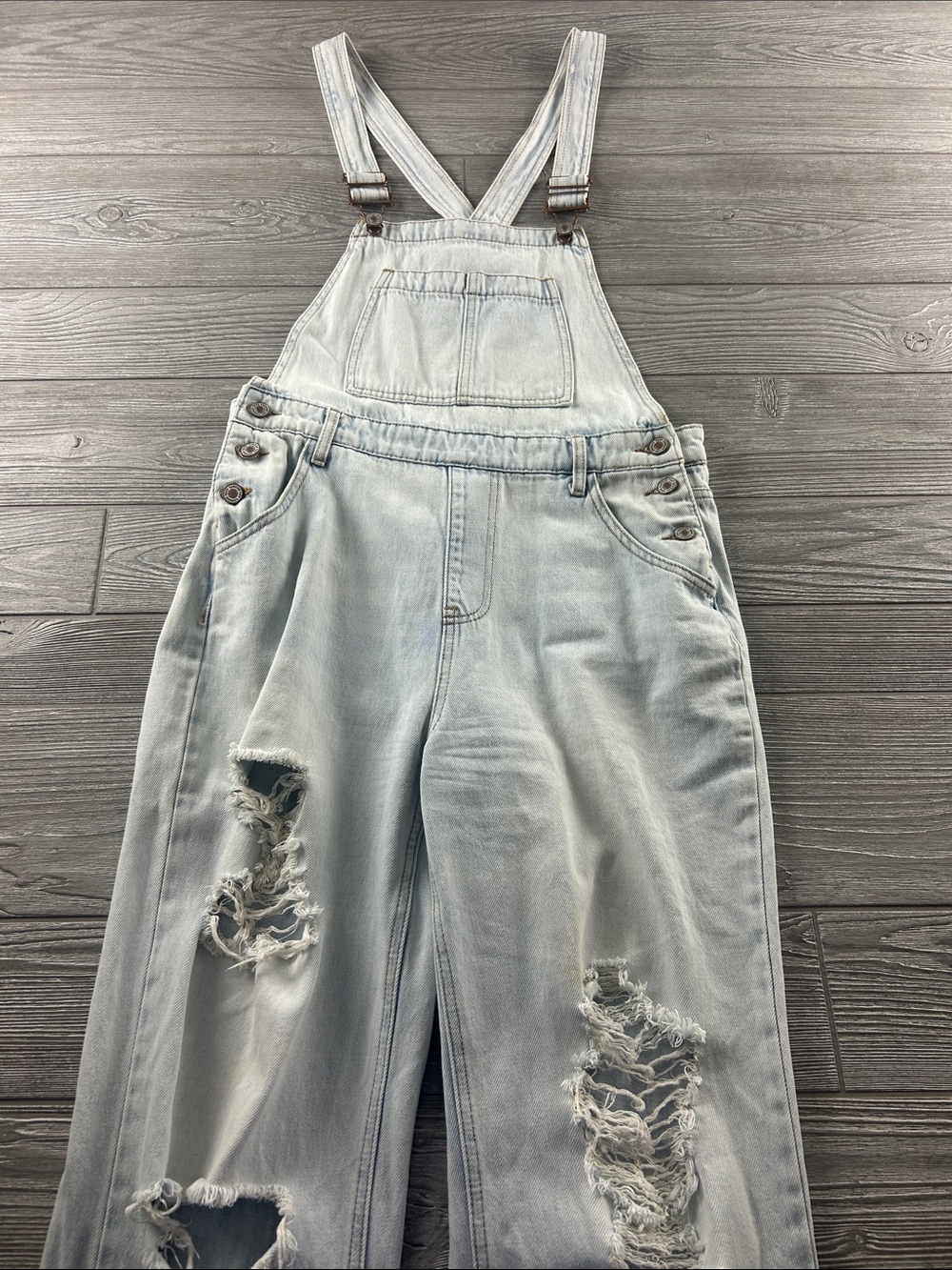 KanCan Light Blue Distressed Denim Overalls #2
